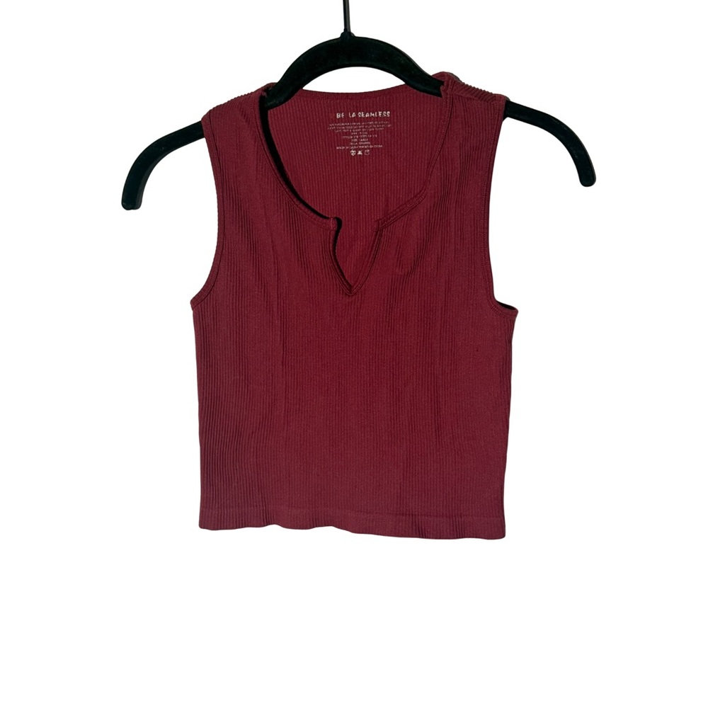 Bella Seamless Ribbed Crop Tank Top Burgundy Red Size Large
